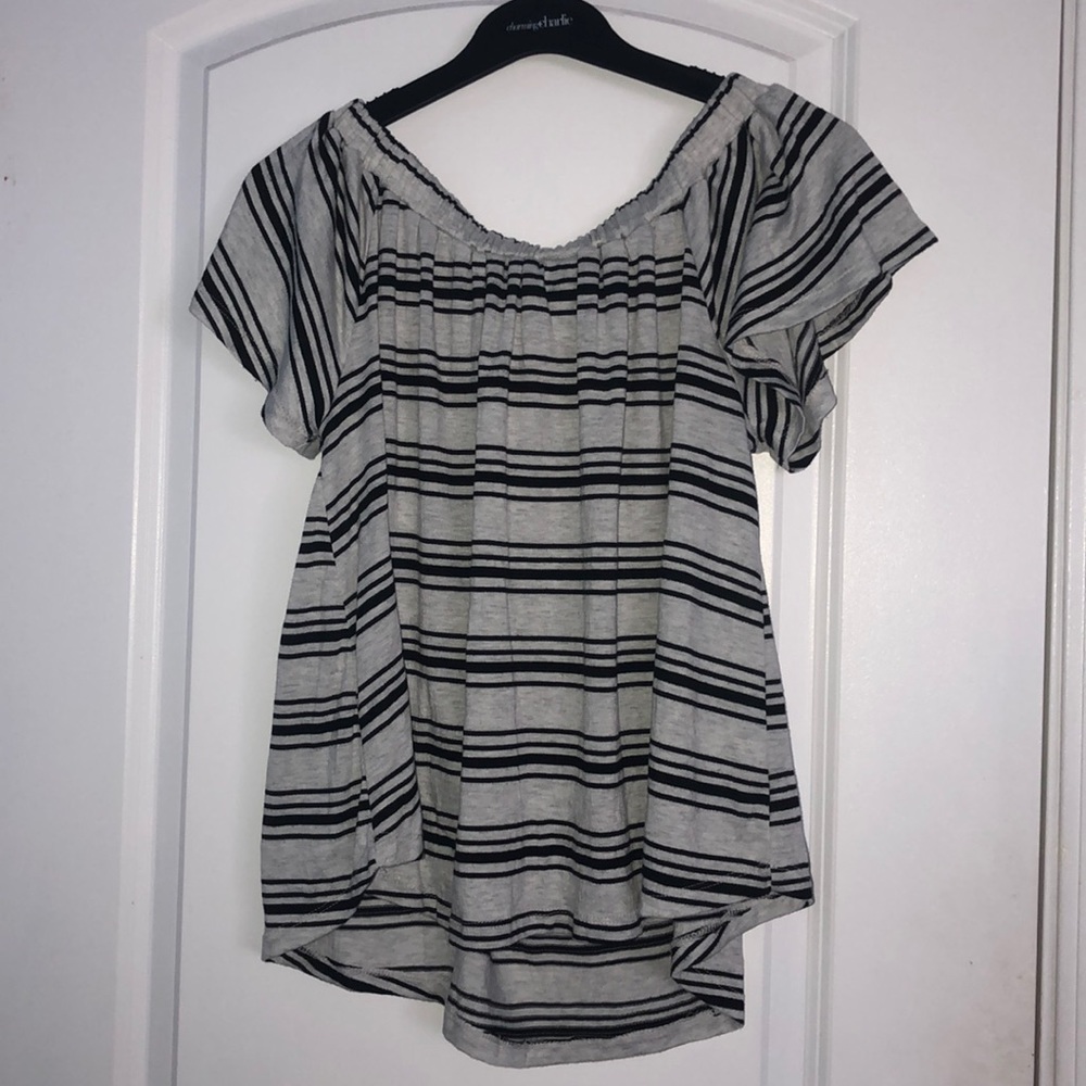 Off The Shoulder Black and Gray Stripped Top